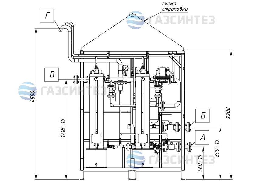 Габаритный чертеж электрической испарительной установки СИНТЭК-И-Э-1200