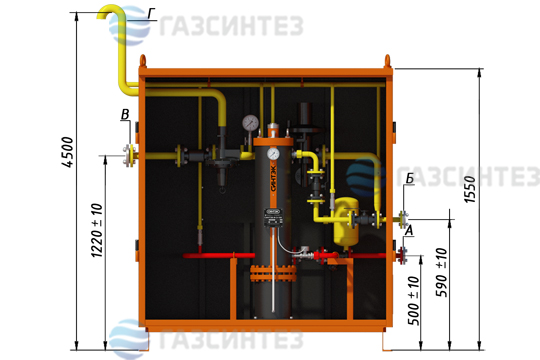 Габариты и трубопроводы электрической испарительной установки СИНТЭК-И-Э-50