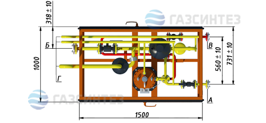 Электрическая испарительная установка СИНТЭК производительностью 50 кг/ч: габаритная модель (вид сверху)