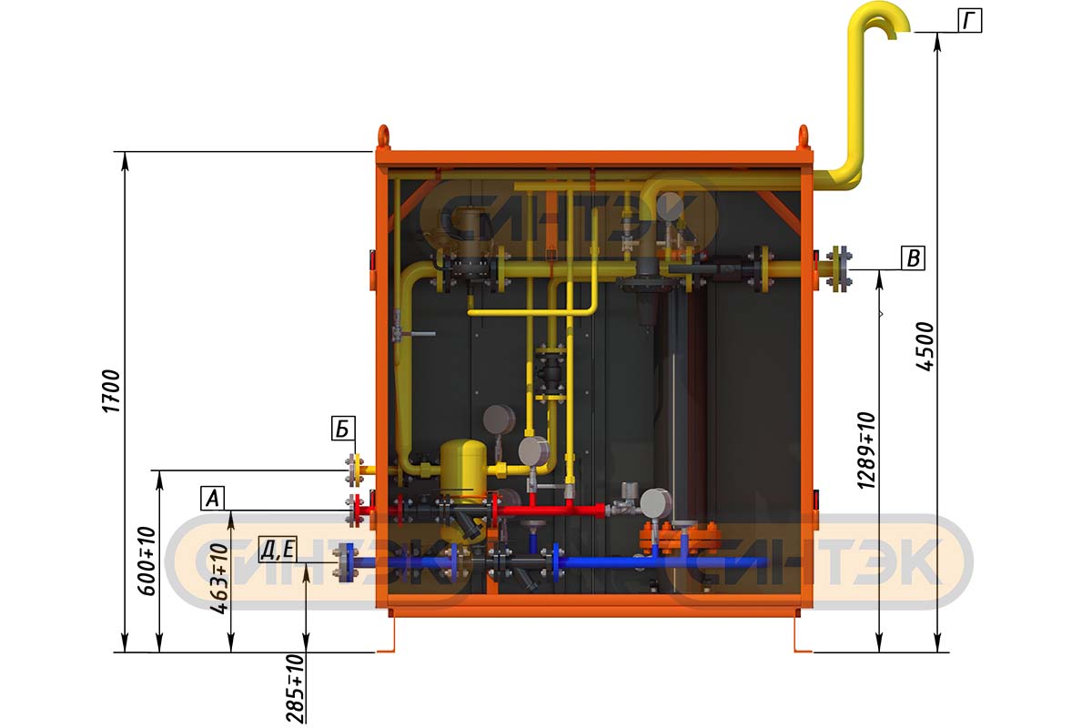 Габаритные размеры жидкостной испарительной установки СИНТЭК-И-В-160