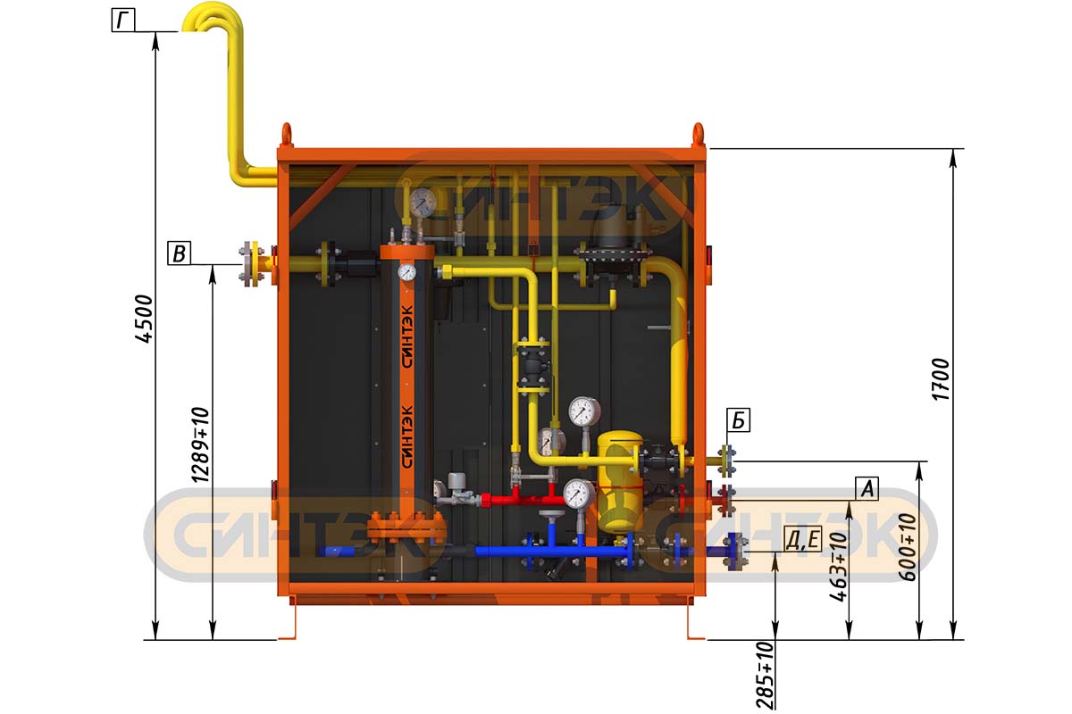 Габаритные размеры жидкостной испарительной установки СИНТЭК-И-В-160